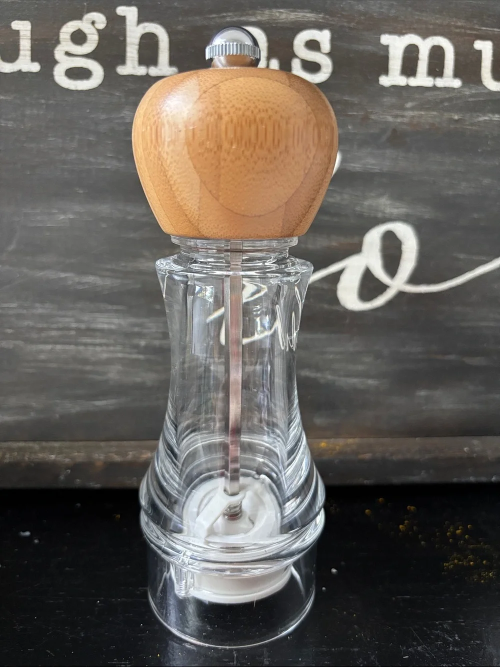 The Pampered Chef Bamboo Top Clear Glass Pepper Mill - Natural Wood